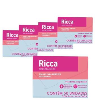 Imagem de Kit 5x 50 Lenços Removedor de Oleosidade Facial Limpador 9x6cm Ricca