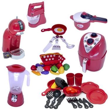 Imagem de Kit Cozinha Brinquedo Batedeira Air Fryer Vermelho 35pç - Altimar 