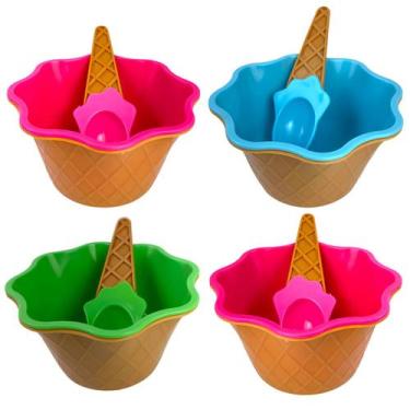 Imagem de Conjunto 4 Potes sorvete tigela com colher formato casquinha - Marca