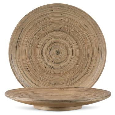 Imagem de Tigela de frutas de bambu 30,5 cm grande prato redondo de madeira para decoração de mesa de café e tábua de charcutaria, bandeja ou travessa artesanal para decoração de casa - tigela única (preto)