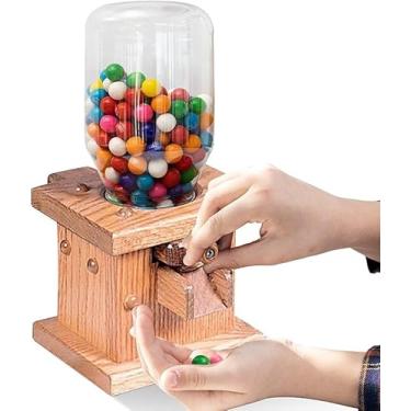 Imagem de Dispensador de doces de madeira - Amish Crafted - Recipientes e armazenamento feitos à mão Amish para goma ou amendoim - Máquina de chiclete de armazenamento de madeira para Skittles ou M&Ms - Bancada