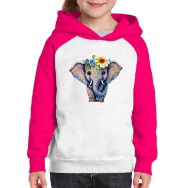 Imagem de Moletom Infantil Elefante E Flores - Foca na Moda, Branco, Rosa, 10