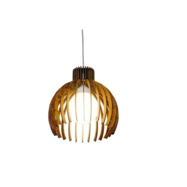 Imagem de Lustre Pendente Ripado 26cm 1xE27 Madeira Imbuia - FOXLustres