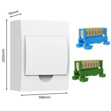 Imagem de Kit Caixa Quadro Embutir ou Sobrepor Para Disjuntor Din + Borneira Bar