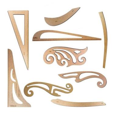 Imagem de Kit 9 Réguas Corte Costura Francesa Decotes Alfaiate Mdf - Levolpe