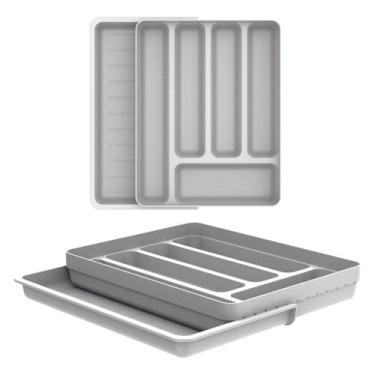Imagem de Organizador de gaveta porta talheres utensílios expansível - Ou, branc