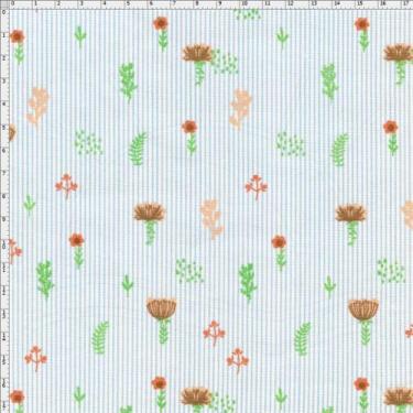 Imagem de Tecido Estampado para Patchwork - Botânica Floral Laranja com Listra (