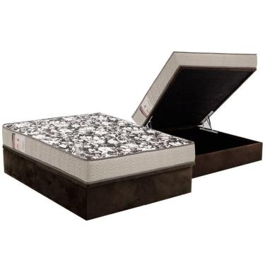 Imagem de Cama Box Baú Casal: Colchão Espuma Ortobom D26 Physical Ultra ResistenteBase Suede Brown(138x188)
