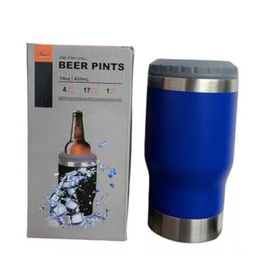Imagem de Copo Porta Cerveja Térmico Suporte Garrafa Térmica De Lata Latinha Latão Long Neck Aço Inox Refrigerador Isolado Isolador (Azul Escuro)