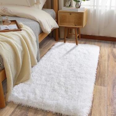 Imagem de Ailyei Tapetes macios para corredores de quarto, tapete felpudo branco 5 x 10 antiderrapante para dormitório de cabeceira, tapete peludo longo para berçário e sala de estar