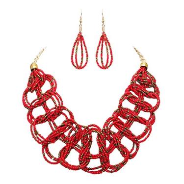 Imagem de Rosemarie Collections Conjunto de brincos femininos deslumbrantes amarrados à mão com contas de semente boêmia, 50,8 cm + 7,6 cm extensor, contas de sementes, Contas de semente