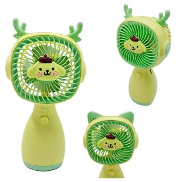 Imagem de Ventilador Portátil Mini USB Recarregável, 3 Velocidades, Design Infantil, 14cm, com 2 Pares de Orelhas Decorativas (Amarelo)
