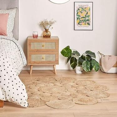 Imagem de Agro Richer Tapete de área de juta redondo 1,5 x 1,5 m rústico vintage trançado à mão fibra natural boho macio grosso corredor para sala de estar quarto entrada corredores interior exterior moldura