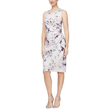 Imagem de Alex Evenings Vestido feminino curto de crepe com cintura franzida lateral, convidada de casamento (tamanho pequeno e regular), Blush floral, 40