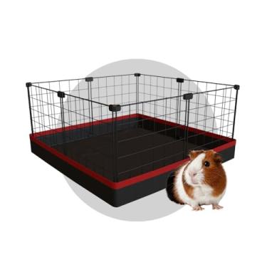 Imagem de Cercado Aramado Pet Porquinho da Índia 60x60cm com Bandeja Higiênica Tapete Impermeável Fácil de Limpar Cercadinho Pequenos Pets (Tela Branca e Tapete Preto)