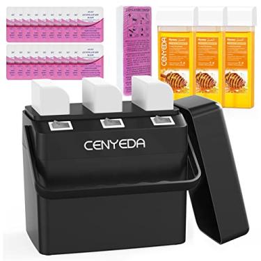 Imagem de Kit de cera 3 em 1, kit de depilação para remoção de pelos, aquecedor de cera de enrolar triplo com 3 cartuchos de cera de mel refil de rolo de cera para pernas, braços e axilas, sistema de