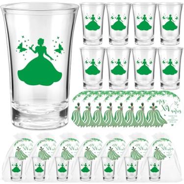 Imagem de Teenyyou 25 conjuntos de lembrancinhas de festa de quinze anos para convidados Quinceanera Copos de tiro de acrílico cartões de agradecimento com sacos de organza Mis Quince Anos Lembranças presentes