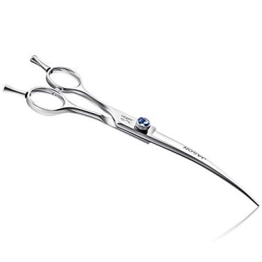 Imagem de JASON Tesoura curvada de 17,78 cm, tesoura para cuidados com gatos, kit para tosa de animais de estimação para tosadores canhotos, tesoura afiada e confortável