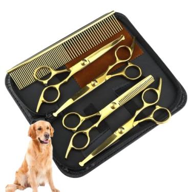 Imagem de Kit Tesoura Multifuncional Cabelo/pelos Para Cabeleireiro e Pet Shop Tosa Banho Spitz (Dourado)