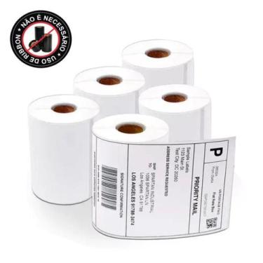 Imagem de Kit 5 Rolos Com 200 Etiquetas Térmica 100x150 10x15 Serrilha - Mebusqu