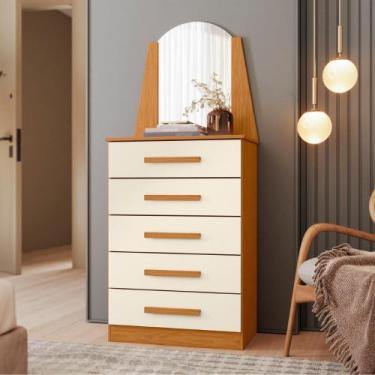 Imagem de Comoda 1 Espelho  Gavetas Elite Cinamomo Off White - Mais de Casa