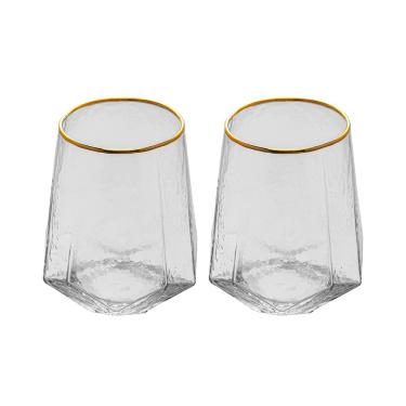 Imagem de Conjunto com 2 Copos Baixos em Cristal com Fio de Ouro Taj Wolff - 550ml