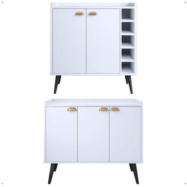 Imagem de Kit Aparador Truzzi 3 Portas Cantinho Café Buffet Madero Adega Barzinho Retrô Decoração Sala Branco - Lojas RPM
