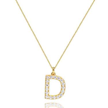 Imagem de Colar com inicial de zircônia cúbica da Tarsus, pingente, joias, presentes para namoradas, mulheres e meninas Dourado