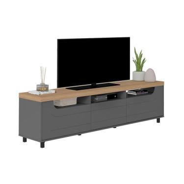 Imagem de Rack para TV até 75 Polegadas Mercury 2 PT 1 GV Grafite e Carvalho 200 cm