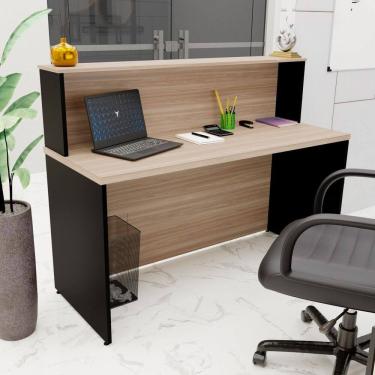Imagem de Balcão Atendimento Recepção Consultório 140x60cm Carvalho / Preto
