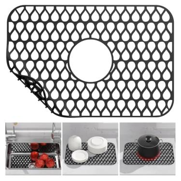 Imagem de Tapete de pia de silicone, TOOVEM 1 peça de protetor de pia para cozinha, protetor de tapetes de cozinha para parte inferior de casa de fazenda 46 x 32 cm - preto