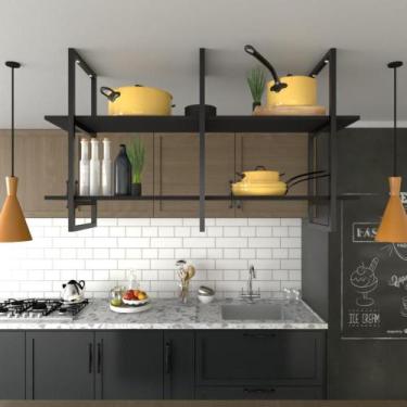Imagem de Prateleira Industrial Suspensa Teto Cozinha pratileira prateleira mdf 