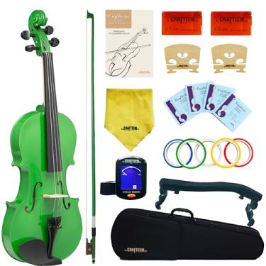 Imagem de Crafteem Roupa de violino premium colorida verde 1/2 violino para iniciantes adultos crianças com fita de dedo de 5 cores - violino iniciante feito à mão para estudantes.