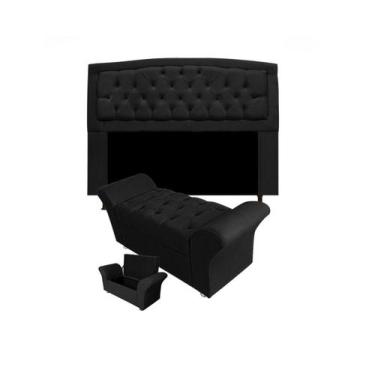 Imagem de Kit Cabeceira Geovana Com Baú Veneza King 195 cm Suede Preto - INCASA 
