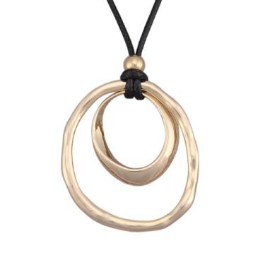 Imagem de joymiao Colar de couro grosso Boho para mulheres, moderno, vintage, longo, círculo, com pingente grande de camada dupla, joia estilo hippie, Couro sintético Zinco, Sem Pedra Preciosa