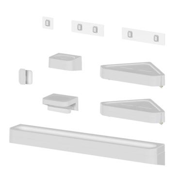 Imagem de Kit Banheiro 6 Peças Saboneteira + Porta Papel Higiênico + 2 Porta Shampoo + Toalheiro + Gancho + Adesivos Branco Ou