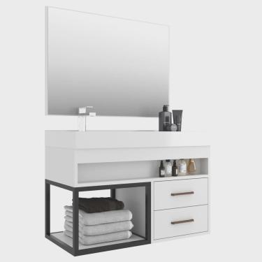 Imagem de Conjunto Balcão para Banheiro com Espelheira New 80