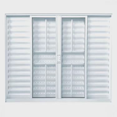 Imagem de Janela de Alumínio Veneziana 100x150cm 6 Folhas com Grade e Vidro Liso Soft Plus mgm Branco
