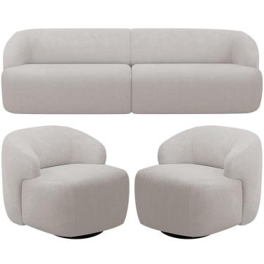 Imagem de Sofá 4 Lugares Curvo Orgânico Com 02 Poltronas Living 280cm Barolo L06 Bouclê Cinza