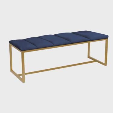 Imagem de Recamier Industrial Carla 90cm Solteiro Quarto Box Cama Ferro Dourado Corino Azul Marin...