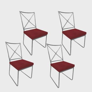 Imagem de Kit 04 Cadeiras Sala de Jantar Escritório Office Clark Industrial Ferro Prata Suede Vermelho - Ahz Móveis