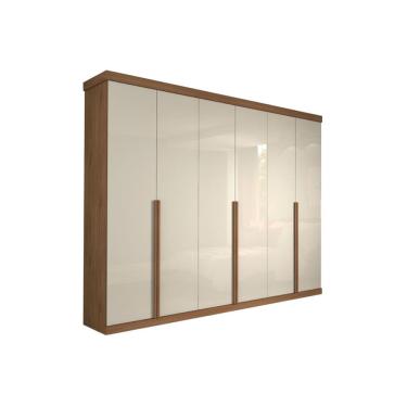 Imagem de Guarda Roupa Panan Guarapari 6 Portas 6 Gavetas Cor Avelã c/ Off White