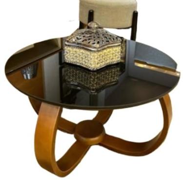 Imagem de Mesa de Centro Sala Decorativa Redonda com Vidro 60 Centímetros Pé 35 cm(PRETO)