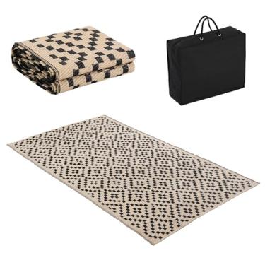 Imagem de Tiita Tapete externo impermeável 2,5 x 4,7 m, tapete de pátio tapete de acampamento tapete externo de palha de plástico para varanda deck piquenique praia, bege