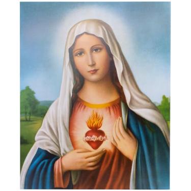 Imagem de VILLAGE GIFT IMPORTERS Impressão artística de santo católico | Bela arte de parede com santos e figuras sagradas | Decoração de casa cristã | 20 x 25 cm sem moldura (Coração Imaculado de Maria)