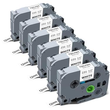 Imagem de Pacote com 6 fitas P Touch Label Tape, TZe TZ Tape 12 mm 0,47 branco laminado compatível com Brother P Touch Label Maker Tape TZe-231 TZe231 refil Ptouch para PT-H110 D220 D210 1280 1290 2040, preto