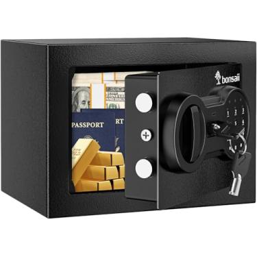 Imagem de Bonsaii SAFESafe Box com teclado eletrônico, caixa de segurança de aço com chave, 23 cm L x 17 cm P x 17 cm A, pequeno cofre oculto para joias de dinheiro