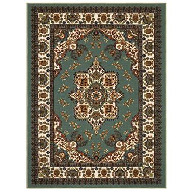 Imagem de Tapetes de área de cozinha com forro de borracha de perfil baixo Alfombras Oriental Tradicional 5 x 10 cm da Antep Rugs (verde, 70 x 10 cm)
