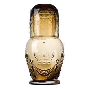 Imagem de RockTrend Garrafa de água noturna de vidro transparente alívio de coroa retrô com copo de copo, jarro e copo noturno conjunto noturno