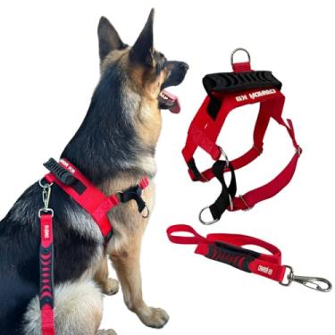 Imagem de Coleira Peitoral Anti-puxão com Guia para Cães Fortes Tamanho G - Canadá K9 (vermelho)